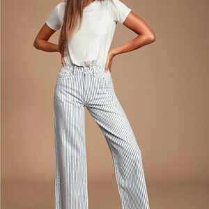 Etica Devon Blue and White Striped Crop Flare Jeans